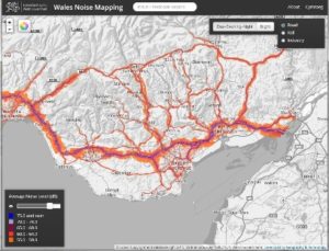 South Wales road traffic noise levels shown on the Wales Noise Mapping site