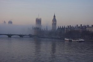 Westminster shown during high levels of pollution in February 2013 (Photo: Simon Birkett, Clean Air in London)