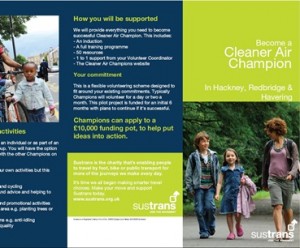 Sustrans' Clean Air Champions leaflet - the charity is seeking volunteers to promote air quality awareness in London