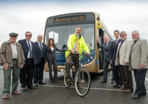 Perth & Kinross councillor Lewis Simpson takes to his bike to launch the Perth on the Go campaign at the Scone Park & Ride site