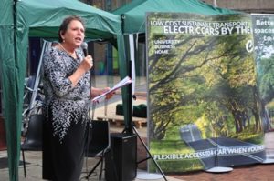 Transport secretary Baroness Kramer speaking at the car club launch in Tower Hamlets yesterday (October 23)
