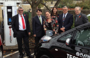 Baroness Kramer (pictured centre) opening the Wiltshire EV charging network yesterday (October 30)
