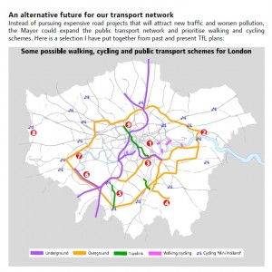 A map from Darren Johnson's report showing proposals for alternative non-road transport infrastructure