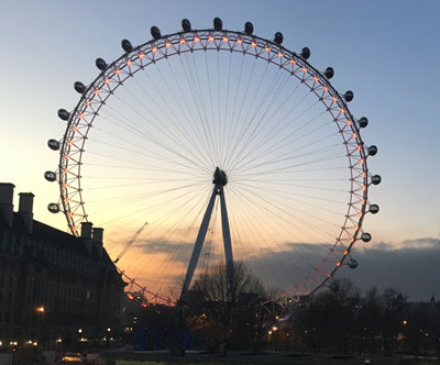 A slight haze could be seen in central London mid-afternoon but it was harder to see at sunset near the London Eye sunset 20 Jan 2015