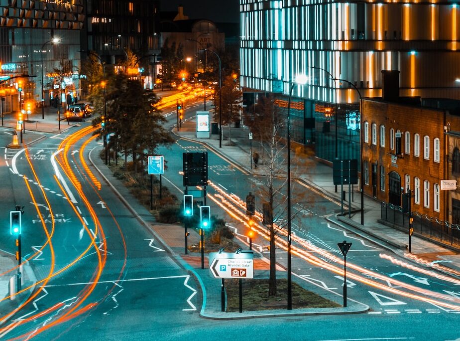 time lapse photo of street light