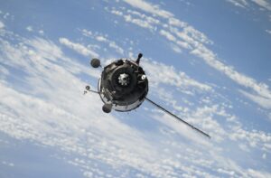 satellite flying on space