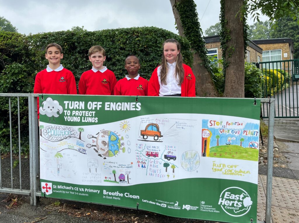 Children warn drivers against idling outside schools