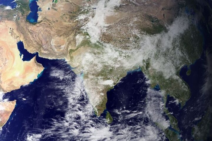 Detailed view of Earth from space highlighting continents and oceans.